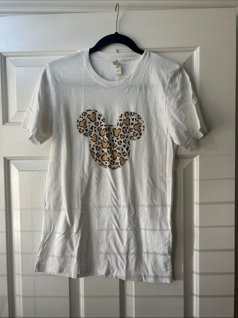 Bella Canvas White Tee with Leopard Print Mickey Head